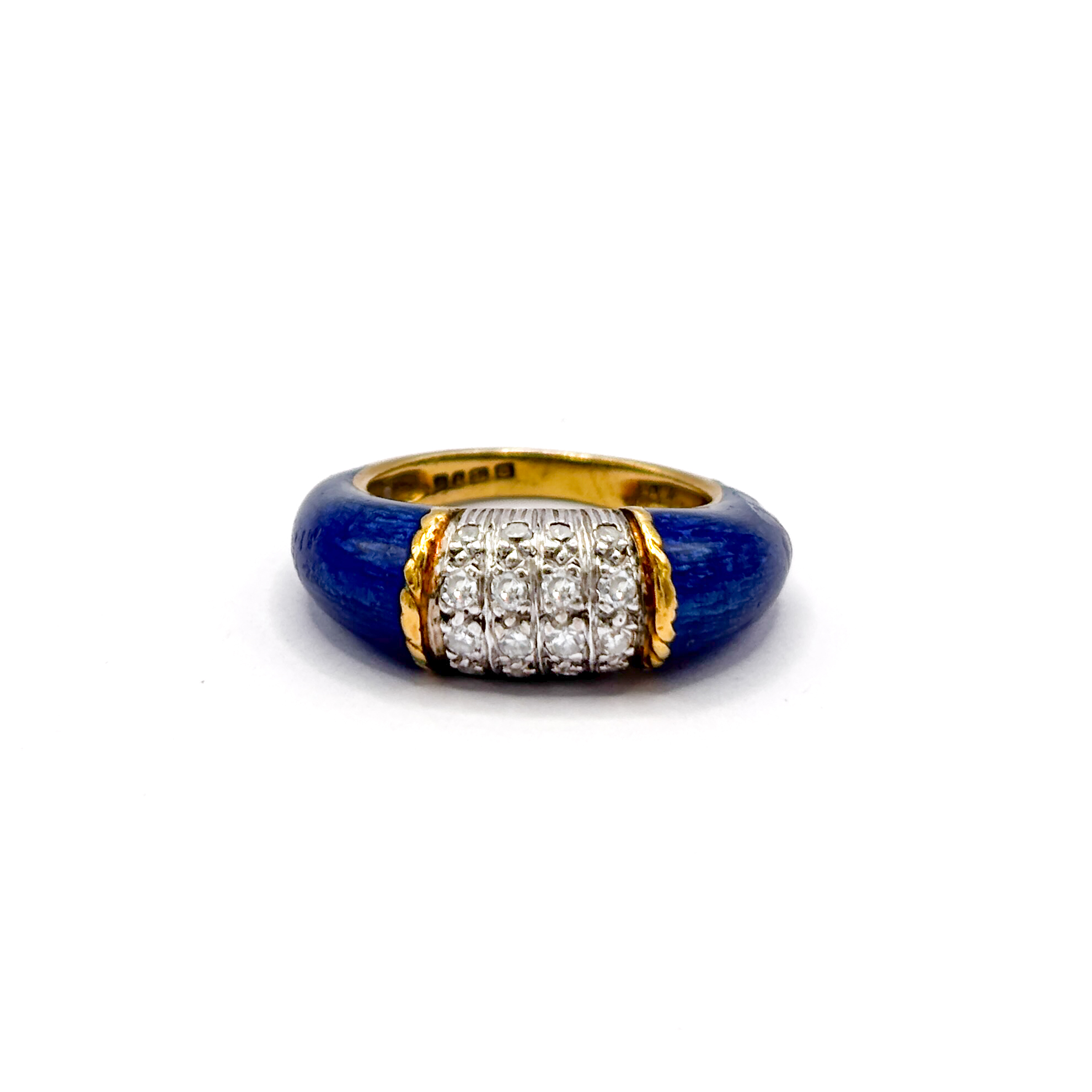 18 kt Yellow Gold Ring with Blue Enamel and Diamonds - Image 2