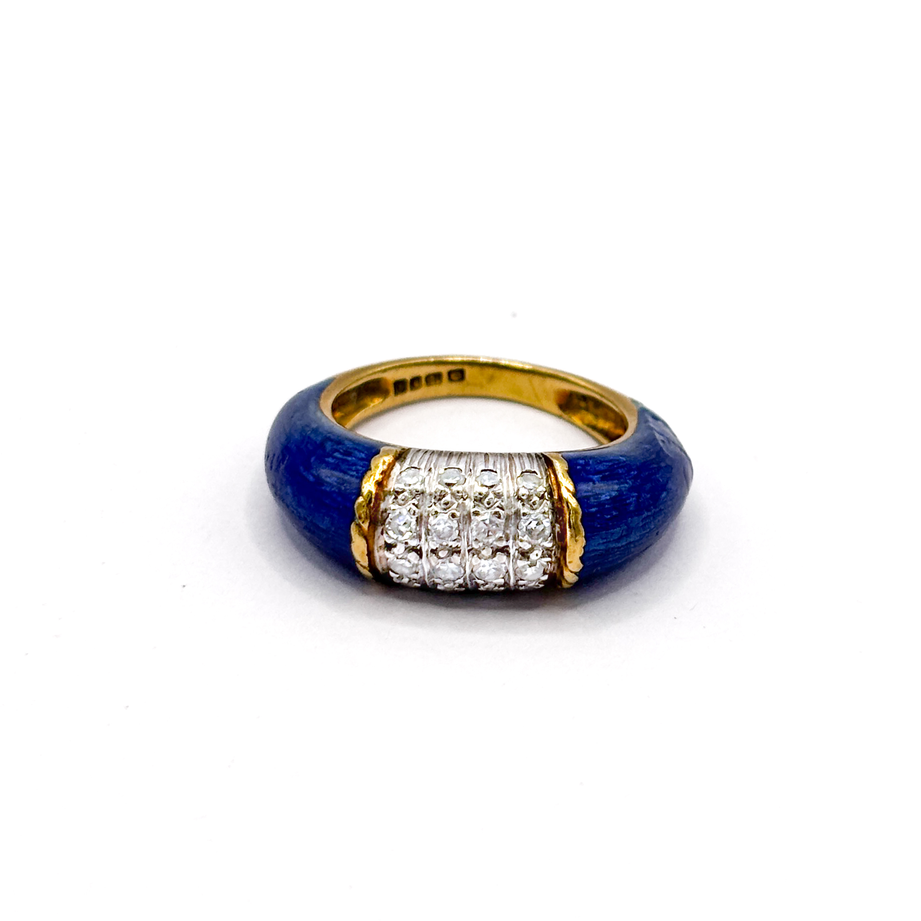 18 kt Yellow Gold Ring with Blue Enamel and Diamonds - Image 3
