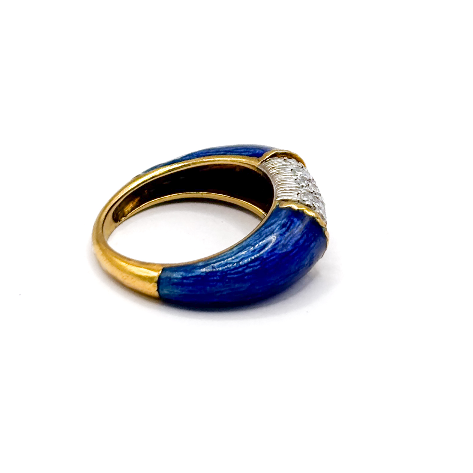 18 kt Yellow Gold Ring with Blue Enamel and Diamonds - Image 4