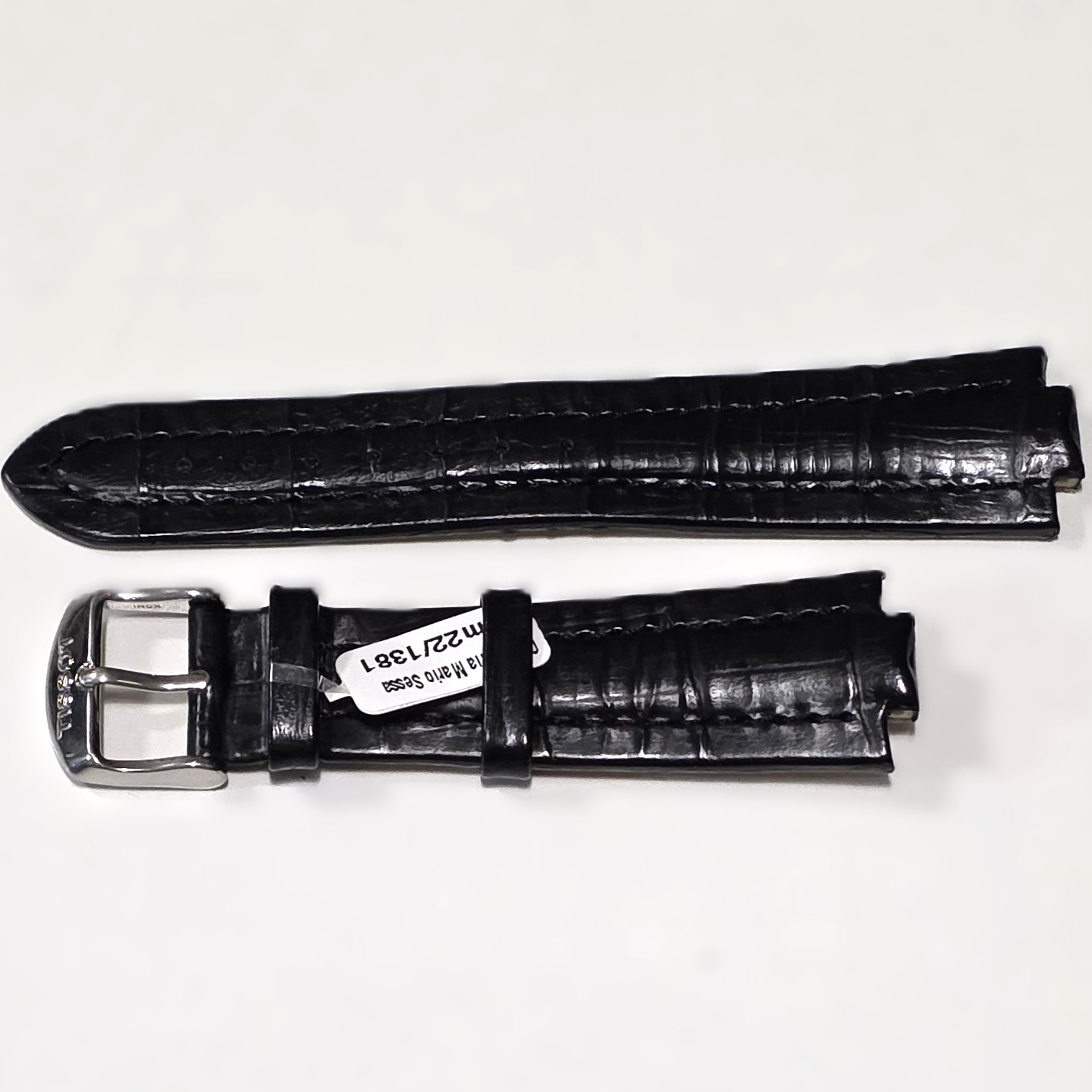 Tissot strap in black crocodile-embossed leather, case side 22x12 mm and original buckle side 18 mm