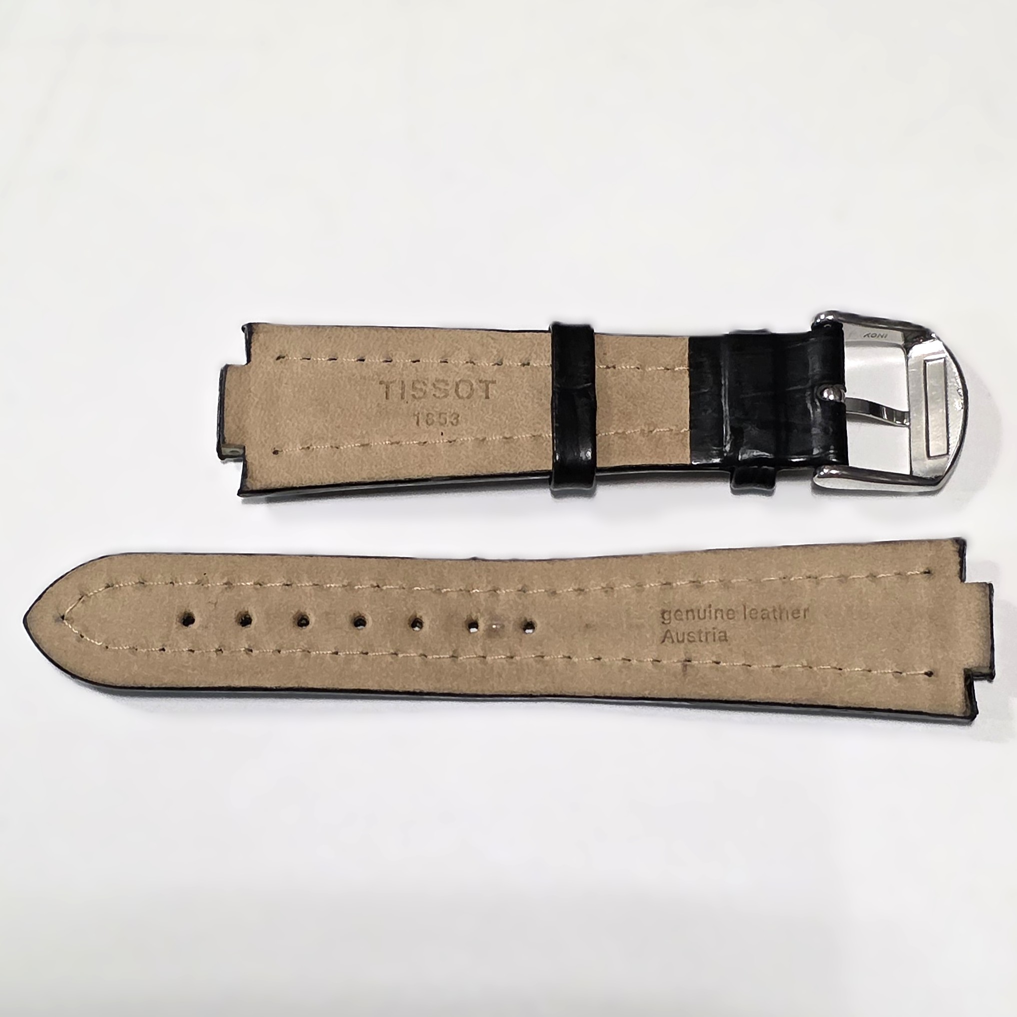 Tissot strap in black crocodile-embossed leather, case side 22x12 mm and original buckle side 18 mm - Image 3