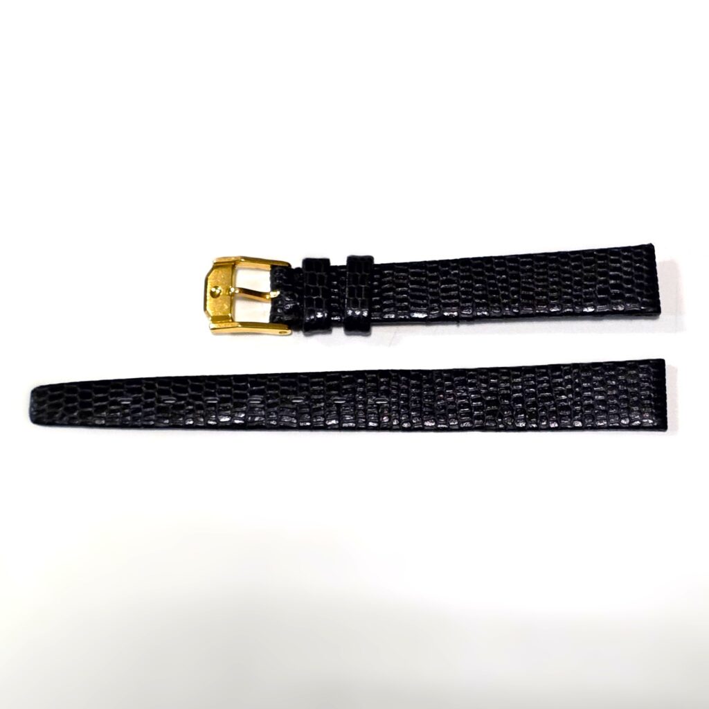 Movado strap in black lizard-embossed leather, 12 x 10 mm, with original buckle