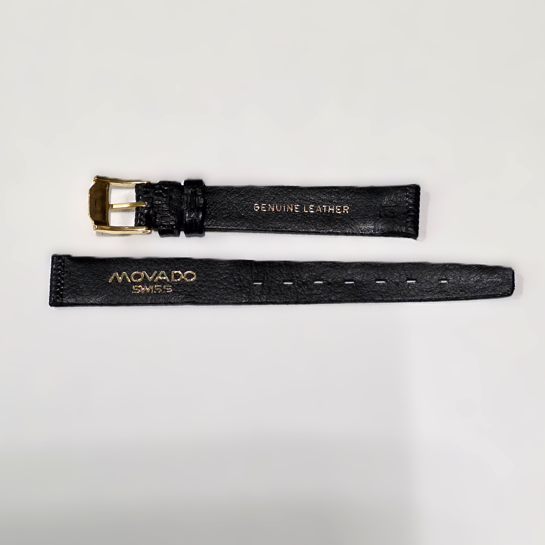 Movado strap in black lizard-embossed leather, 12 x 10 mm, with original buckle - Image 2