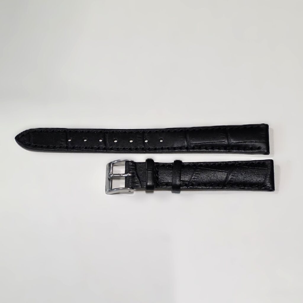 Citizen strap in black crocodile-embossed leather, 14 x 12 mm