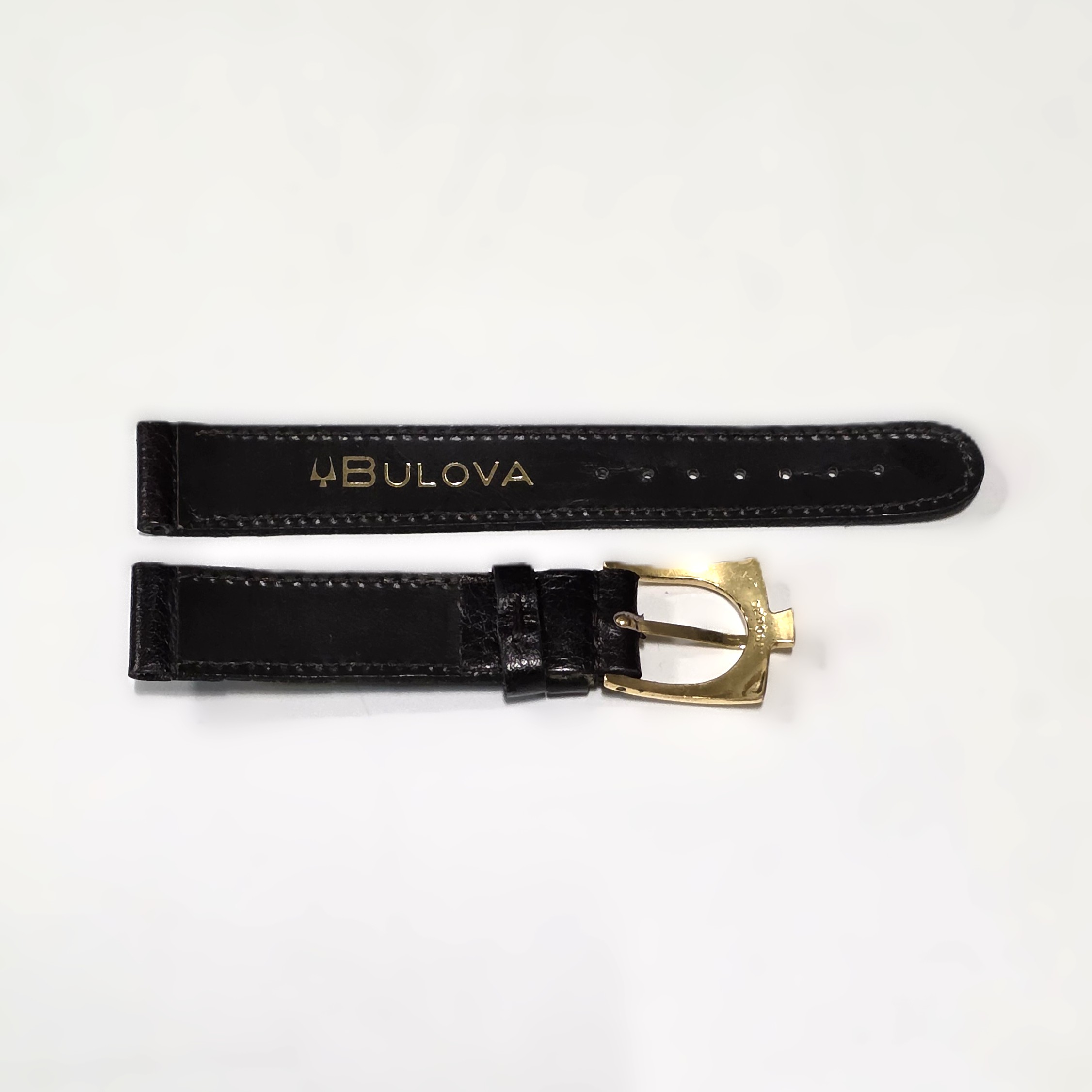 Bulova Strap in Black Leather, mm 14 x 14, with Original Signed Buckle - Image 2