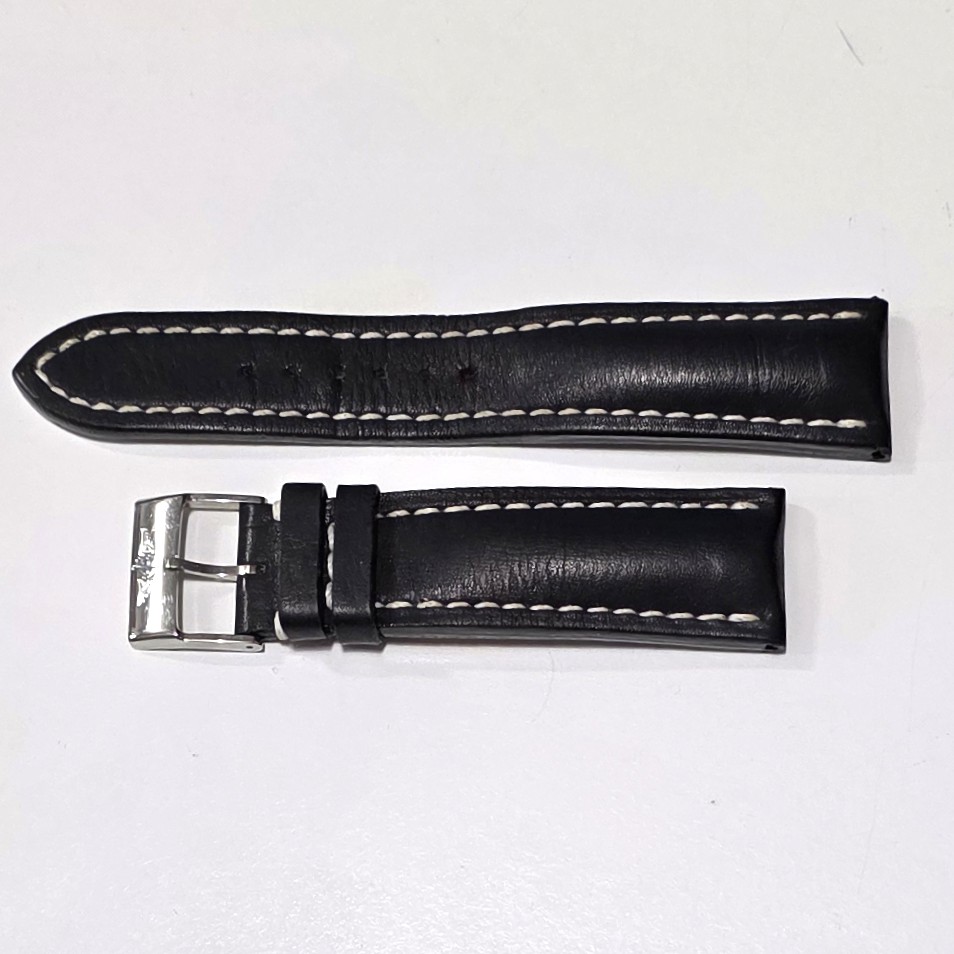 Breitling Strap in Black Leather, mm 24 x 20, with Original Signed Buckle