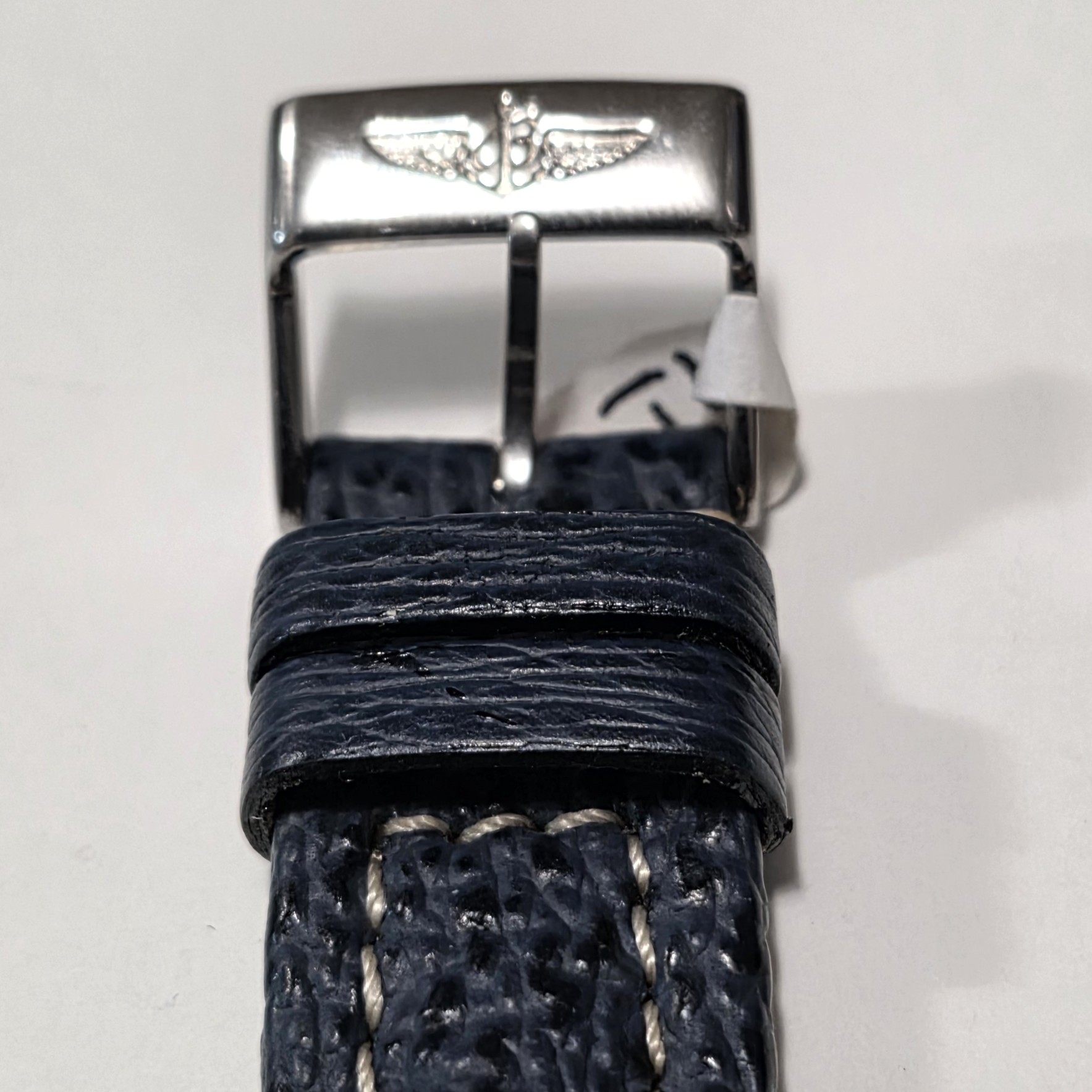 Breitling Strap in Blue Shark Leather, mm 18 x 16, with Original Signed Buckle - Image 3