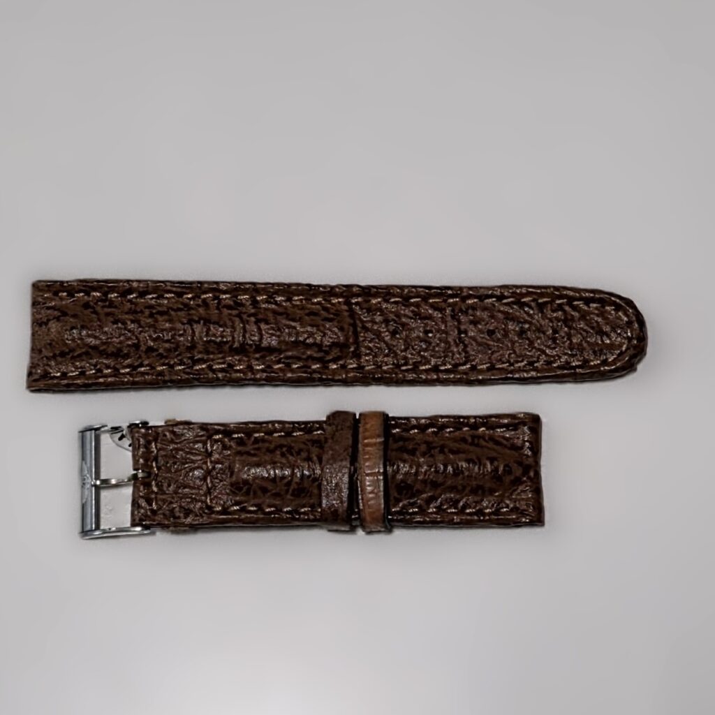 Breitling Strap in Brown Shark Leather, mm 20 x 18, with Original Signed Buckle