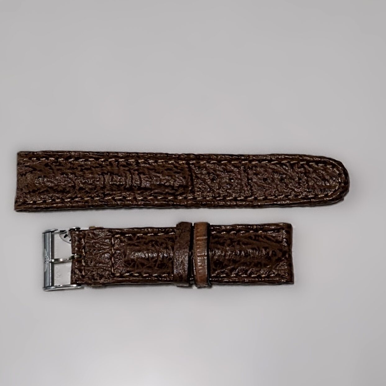 Breitling Strap in Brown Shark Leather, mm 20 x 18, with Original Signed Buckle