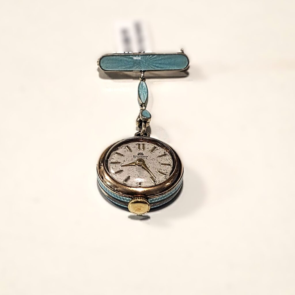 Bucherer Vintage Pin Watch in 925 Silver and Enamel - 1950s - Cal. AS 1001