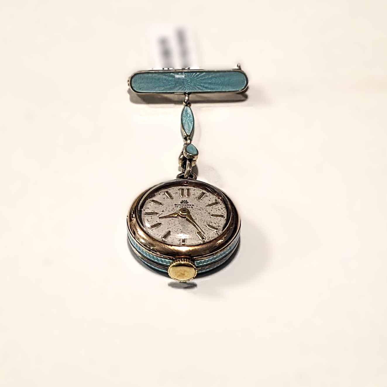 Bucherer Vintage Pin Watch in 925 Silver and Enamel - 1950s - Cal. AS 1001
