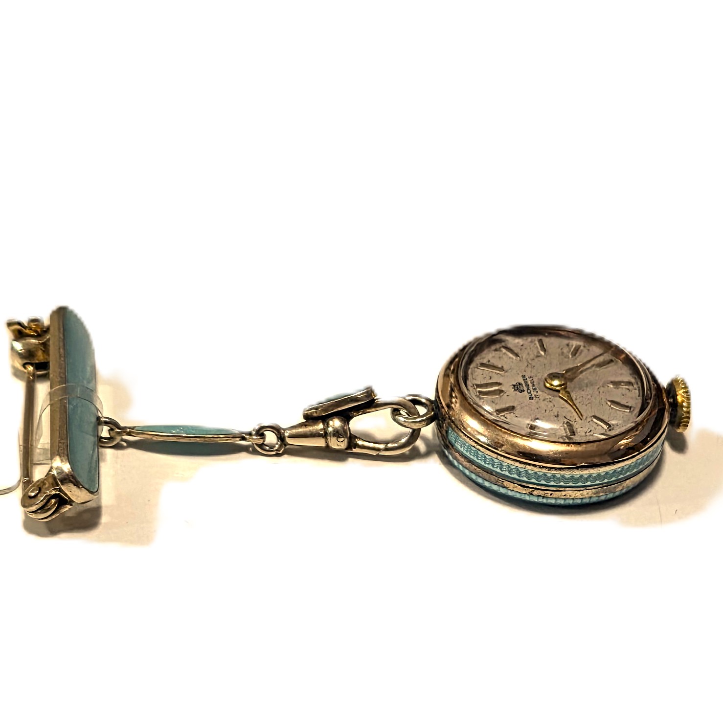 Bucherer Vintage Pin Watch in 925 Silver and Enamel - 1950s - Cal. AS 1001 - Image 2