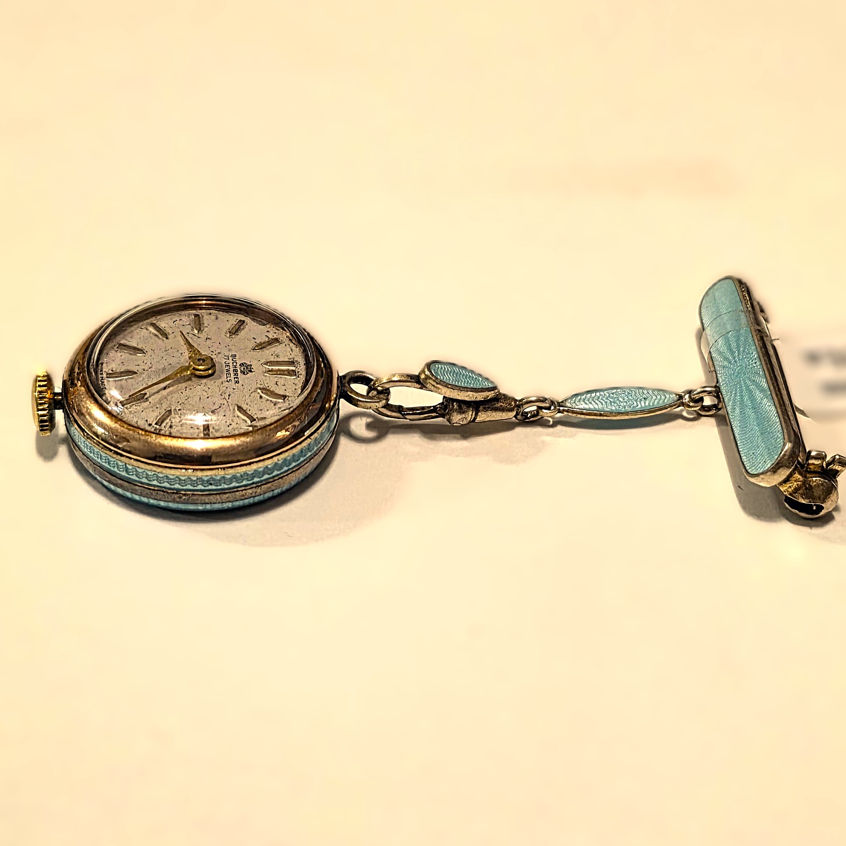 Bucherer Vintage Pin Watch in 925 Silver and Enamel - 1950s - Cal. AS 1001 - Image 3
