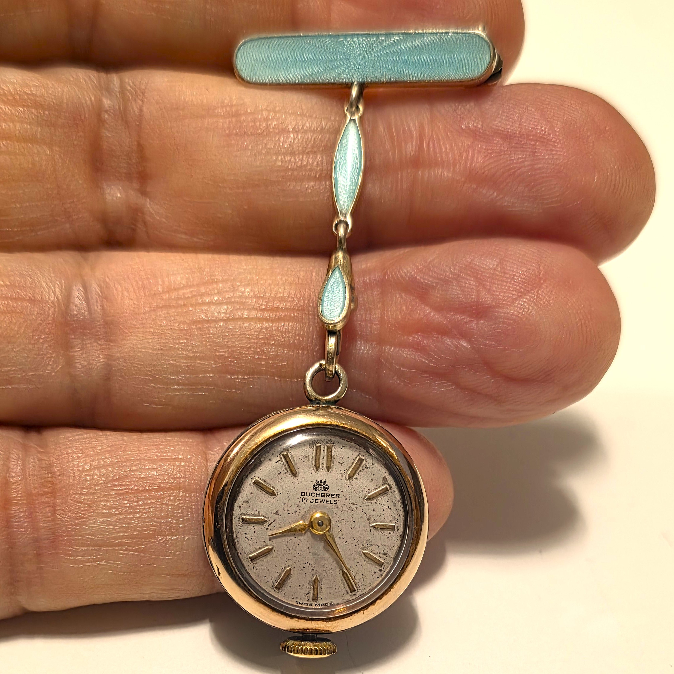 Bucherer Vintage Pin Watch in 925 Silver and Enamel - 1950s - Cal. AS 1001 - Image 7