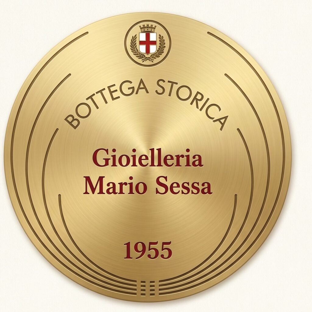 Milan "Bottega Storica" (historic shop) plaque for Gioielleria Mario Sessa, 1955