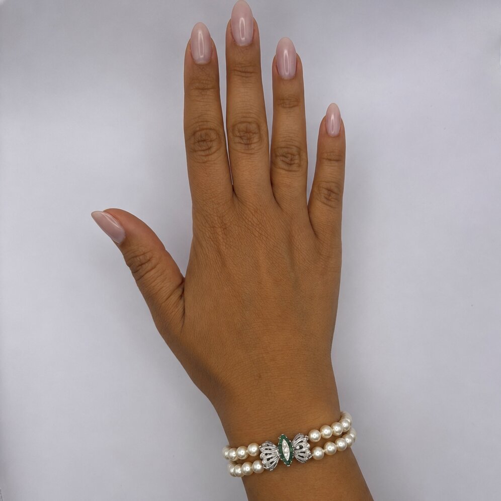Bracciale a Due Fili di Perle con Smeraldi e Diamanti - immagine 8