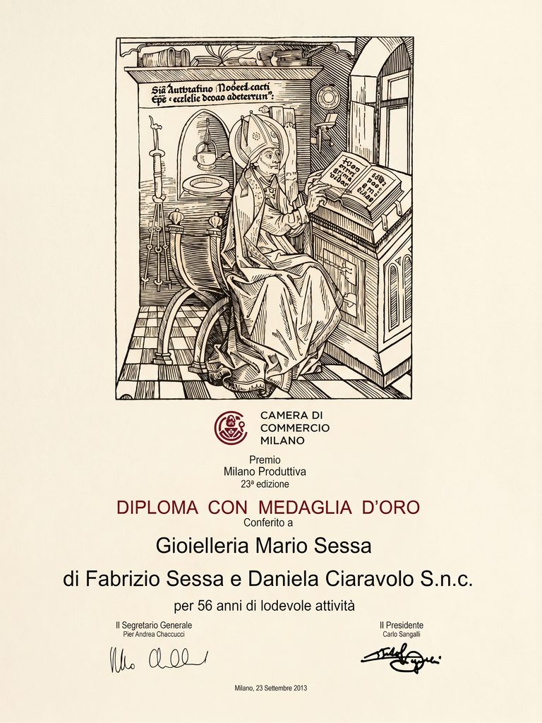 Gold medal diploma from the Milan Chamber of Commerce for 56 years of activity