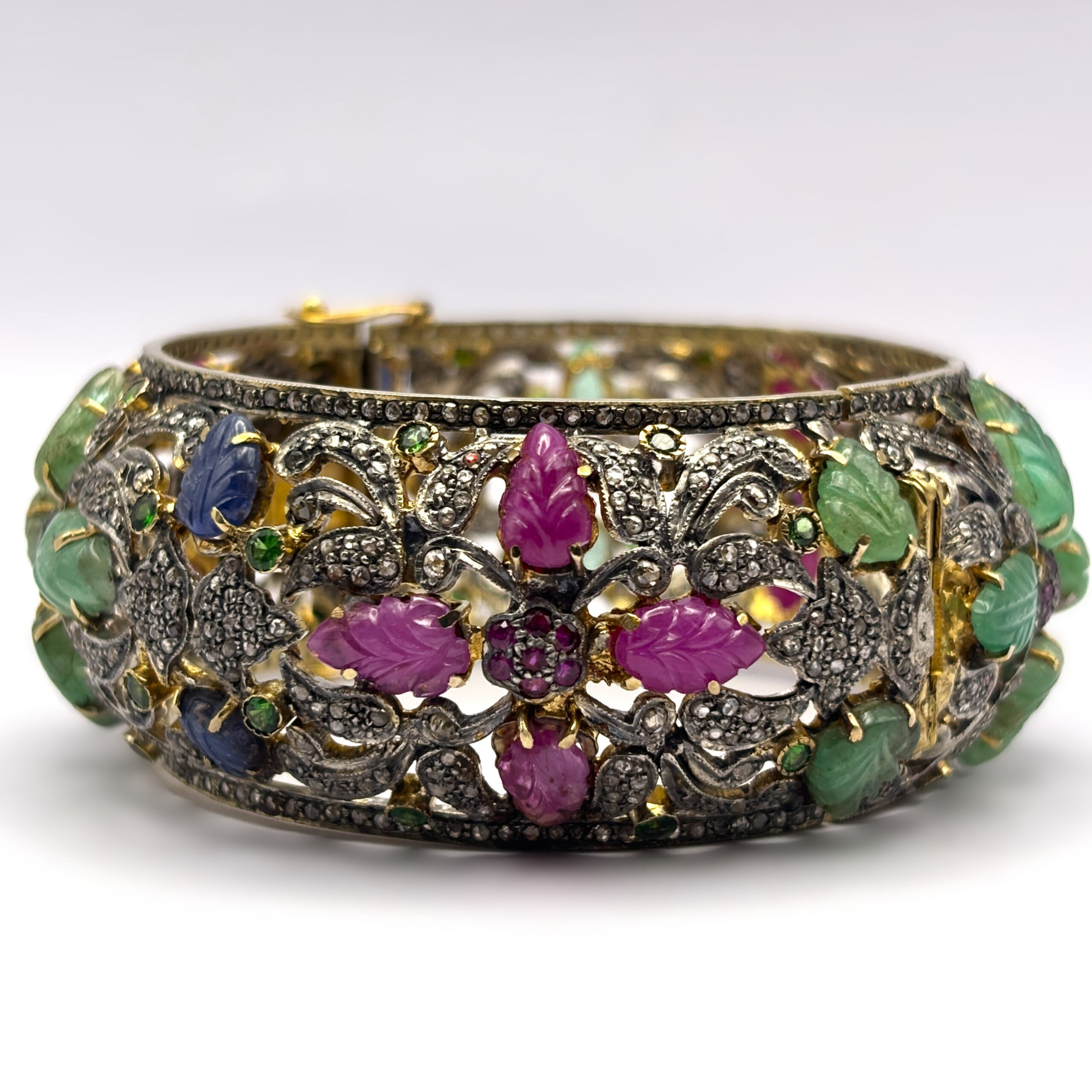 Rigid Floral Bracelet with Sapphires, Rubies, Emeralds and Diamonds - Image 3