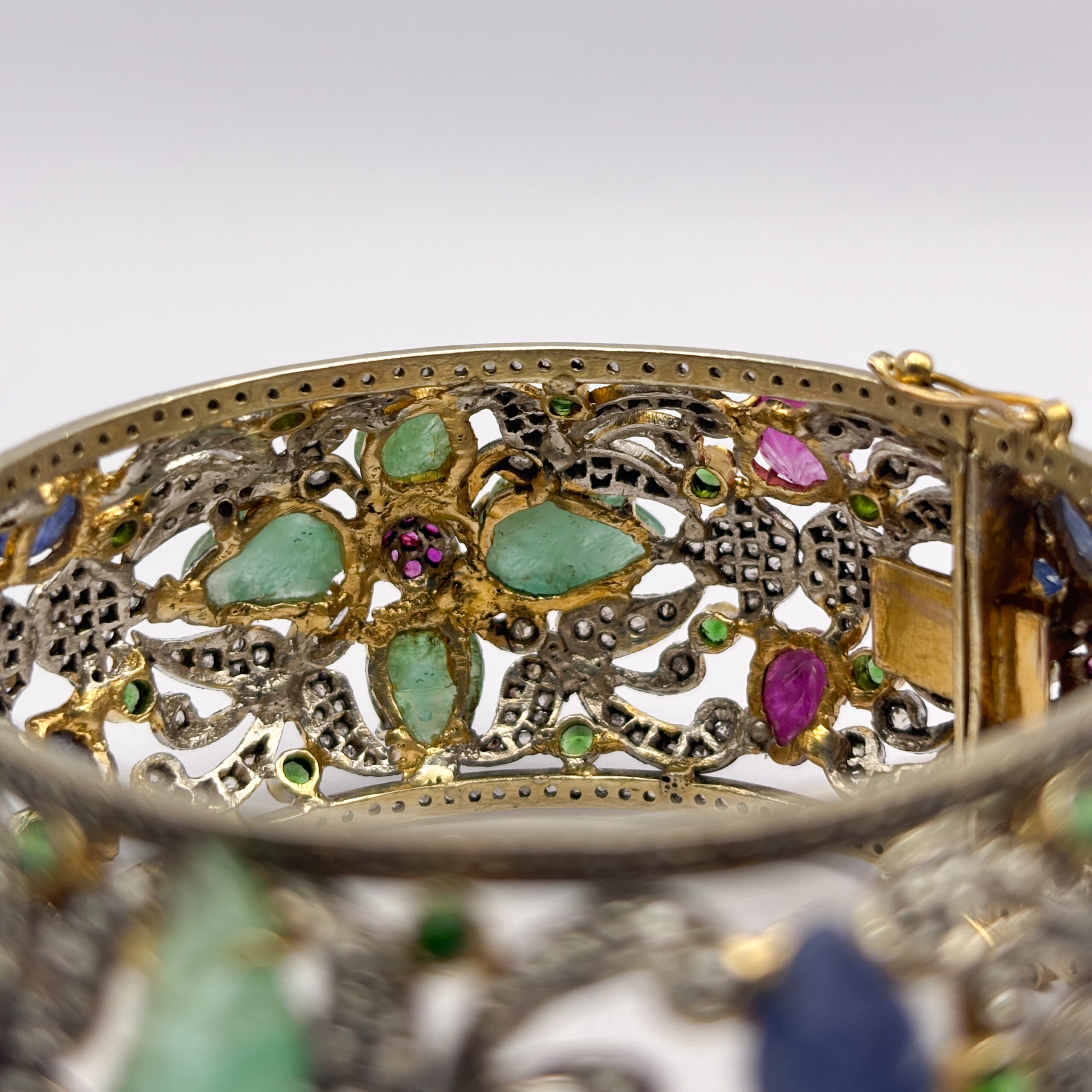 Rigid Floral Bracelet with Sapphires, Rubies, Emeralds and Diamonds - Image 4