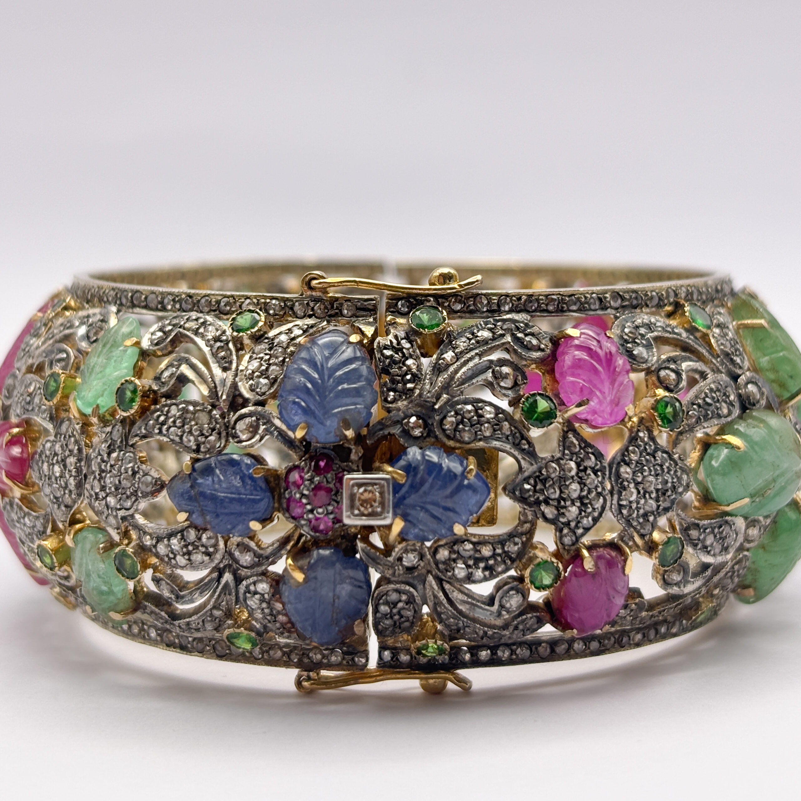 Rigid Floral Bracelet with Sapphires, Rubies, Emeralds and Diamonds - Image 6