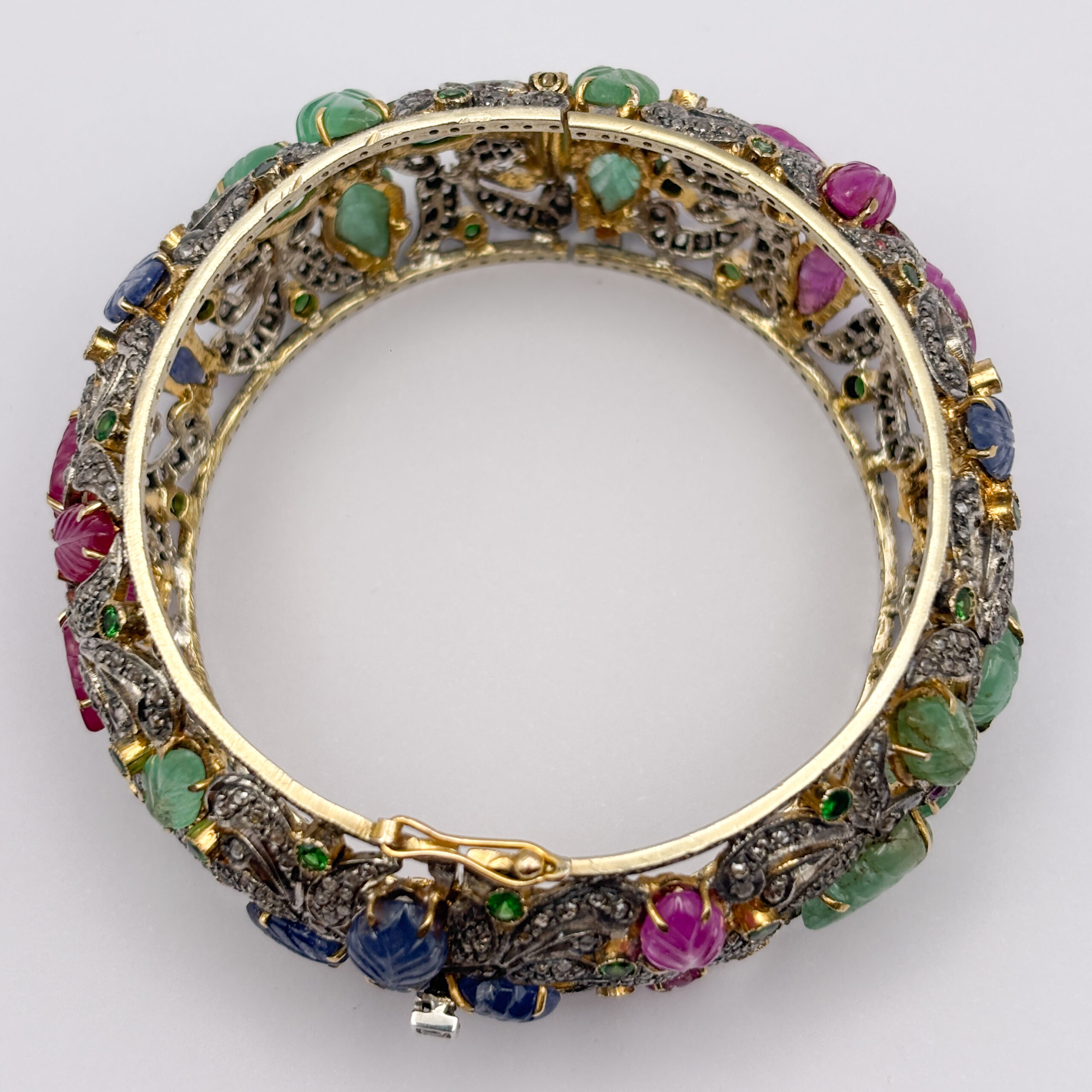 Rigid Floral Bracelet with Sapphires, Rubies, Emeralds and Diamonds - Image 7