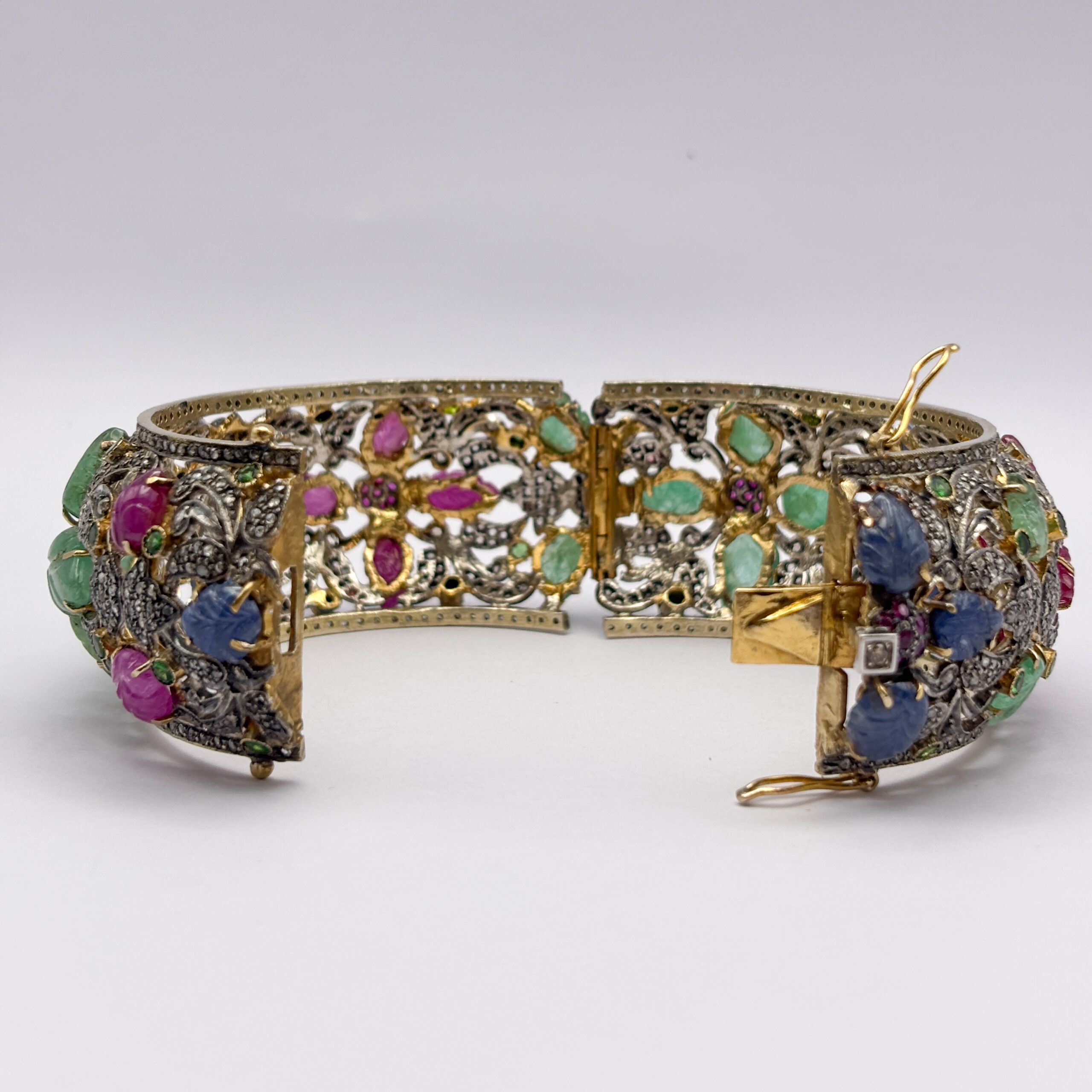 Rigid Floral Bracelet with Sapphires, Rubies, Emeralds and Diamonds - Image 8