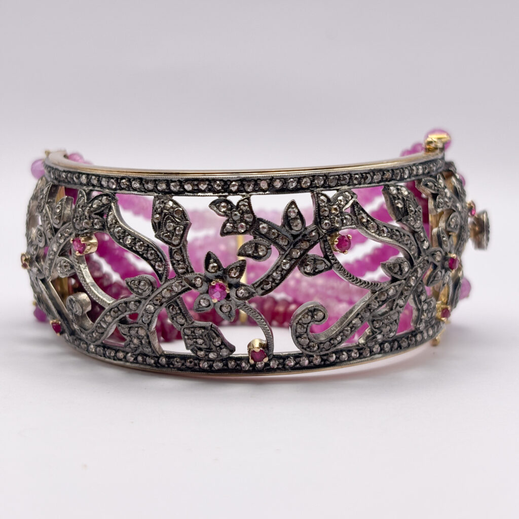 Floral Bracelet with Rubies, Diamonds and Ruby Strands