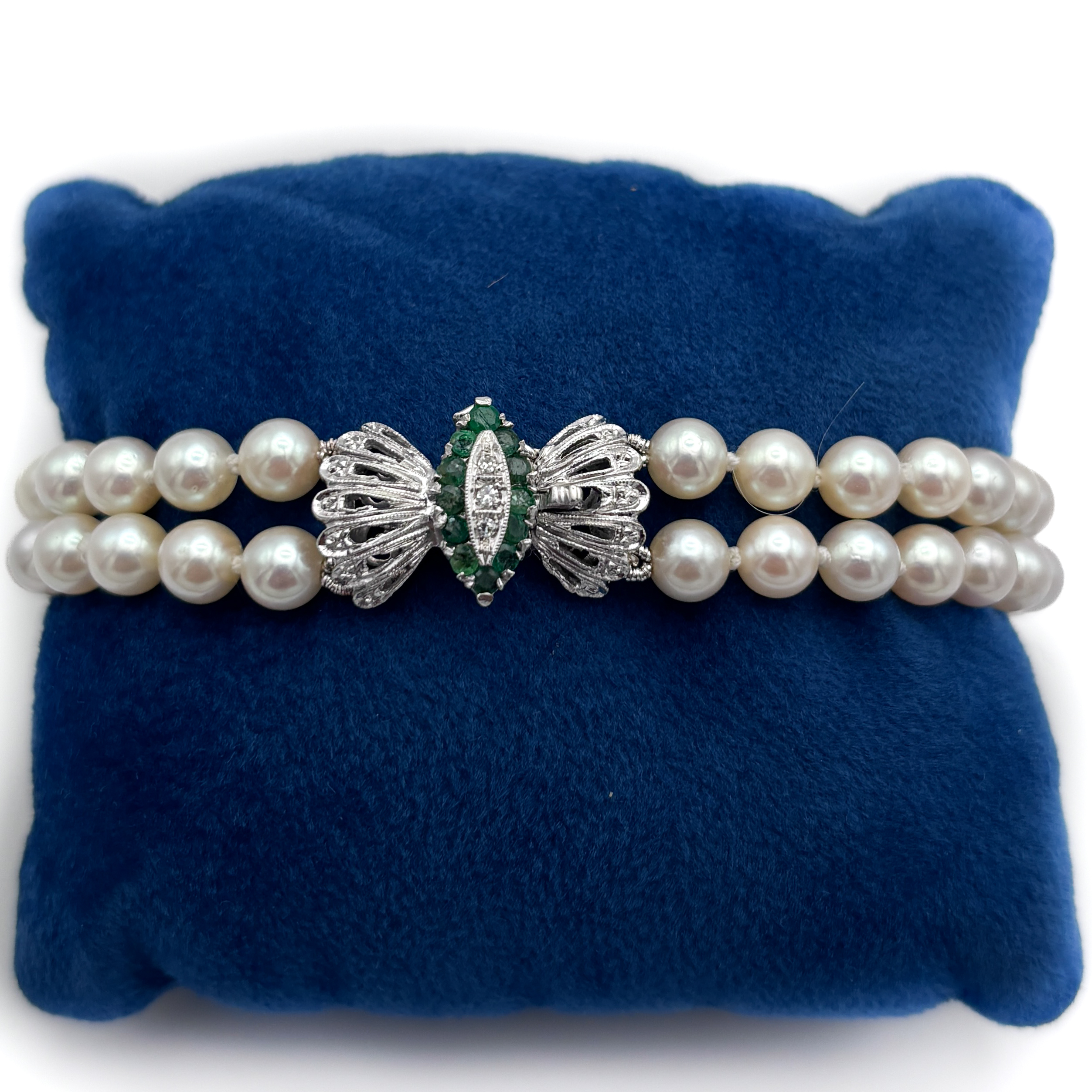 Bracciale a Due Fili di Perle con Smeraldi e Diamanti - immagine 5