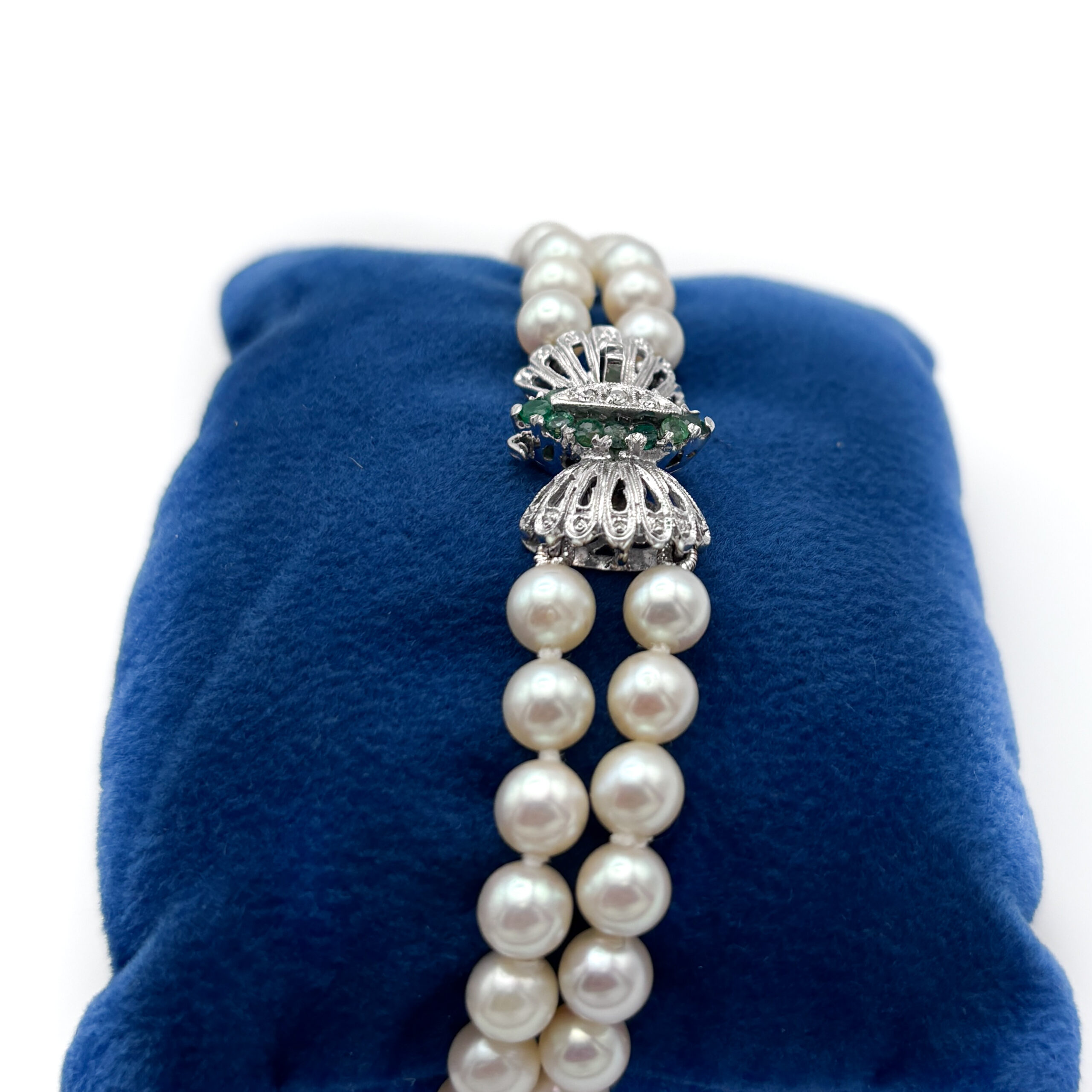 Bracciale a Due Fili di Perle con Smeraldi e Diamanti - immagine 6