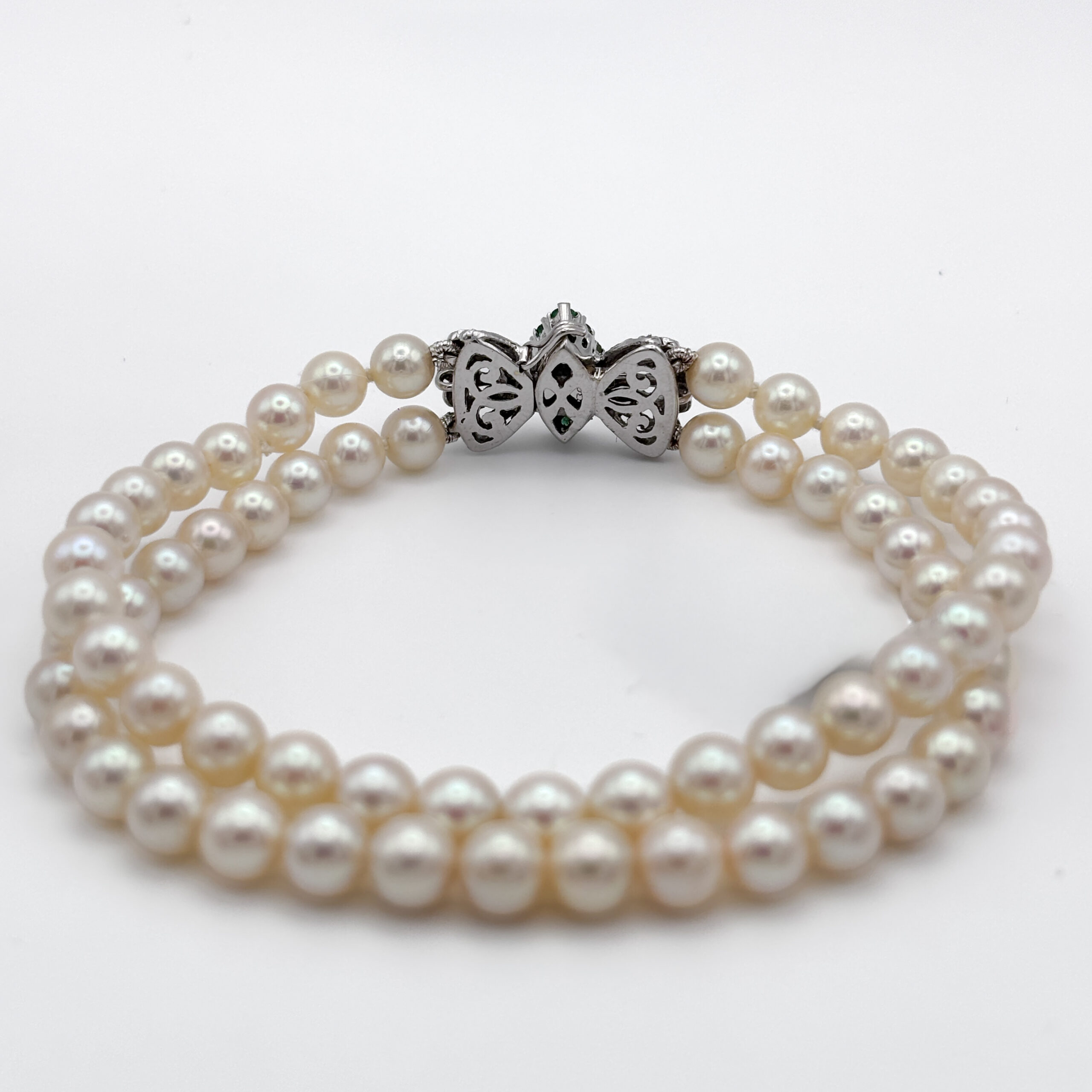 Bracciale a Due Fili di Perle con Smeraldi e Diamanti - immagine 3