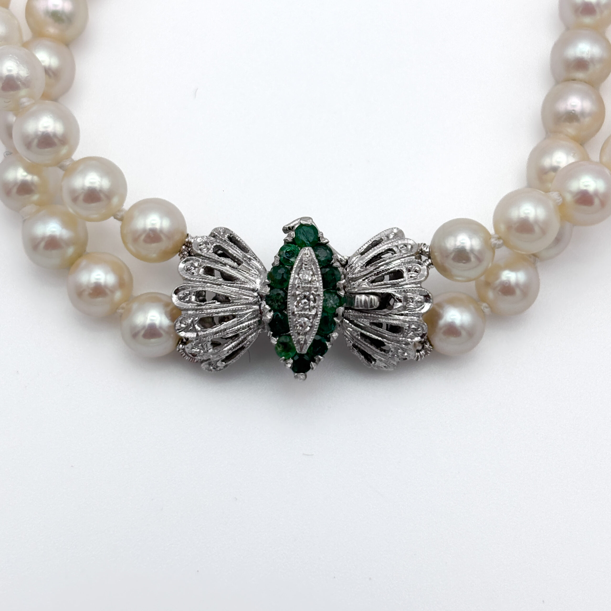 Bracciale a Due Fili di Perle con Smeraldi e Diamanti - immagine 7