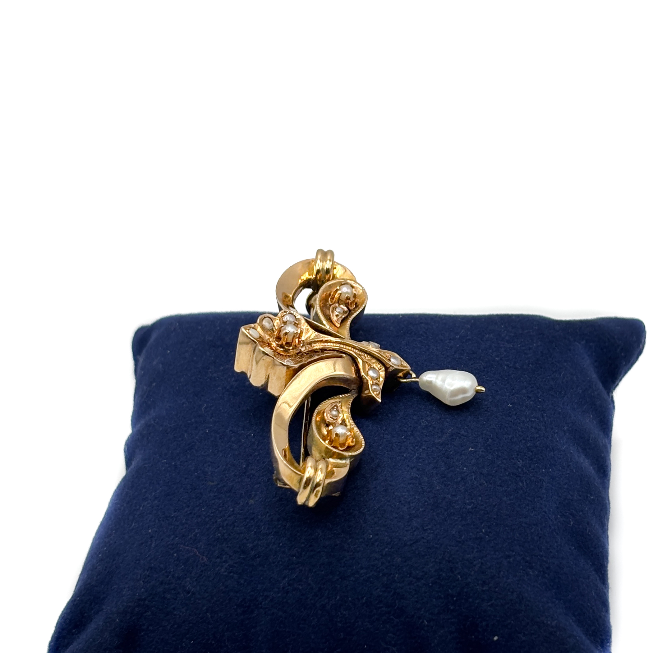 Spilla Antica in Oro Giallo 18 kt con Perle Naturali - immagine 4