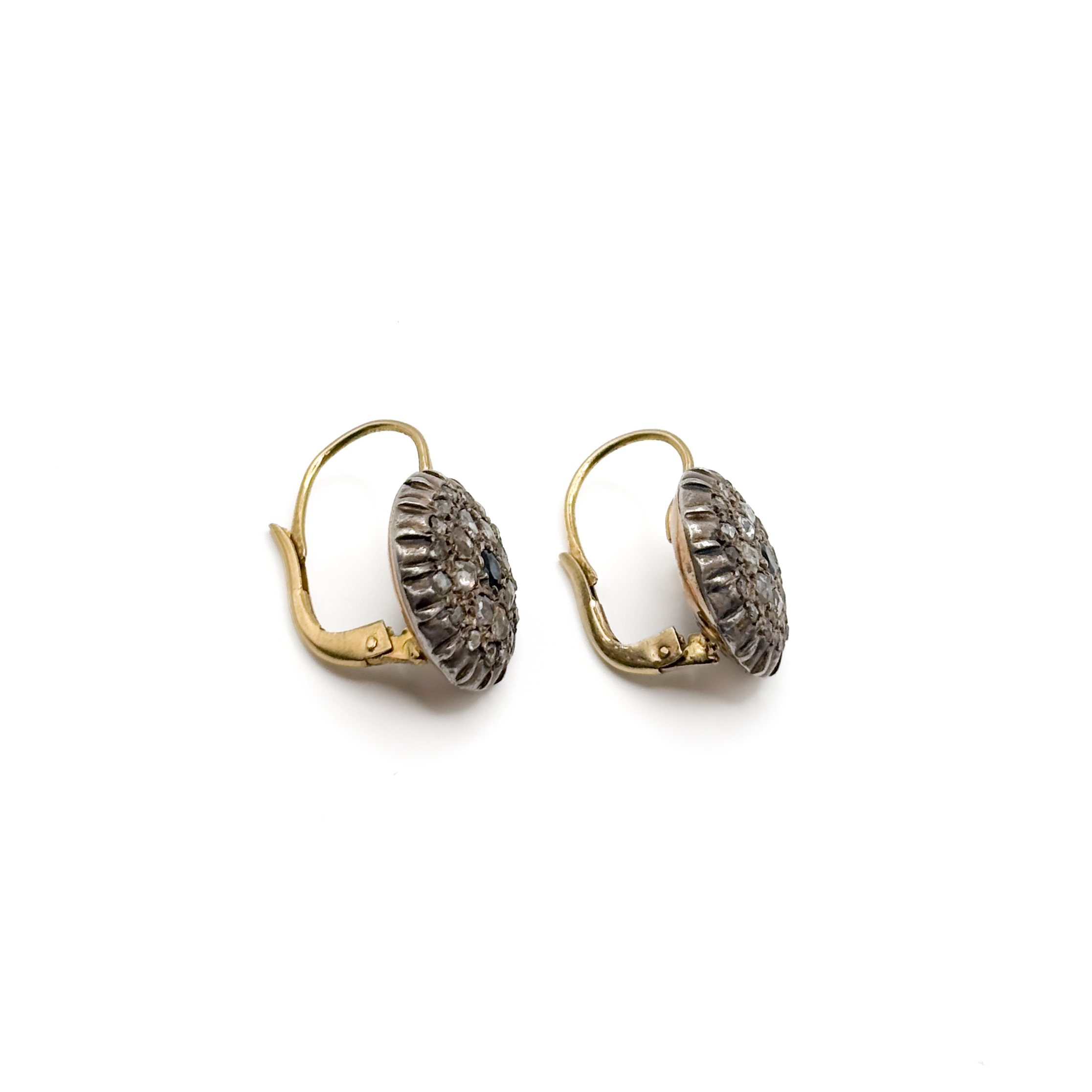 Vintage Earrings in 18 kt White Gold and Silver with Sapphire and Diamonds - Image 5