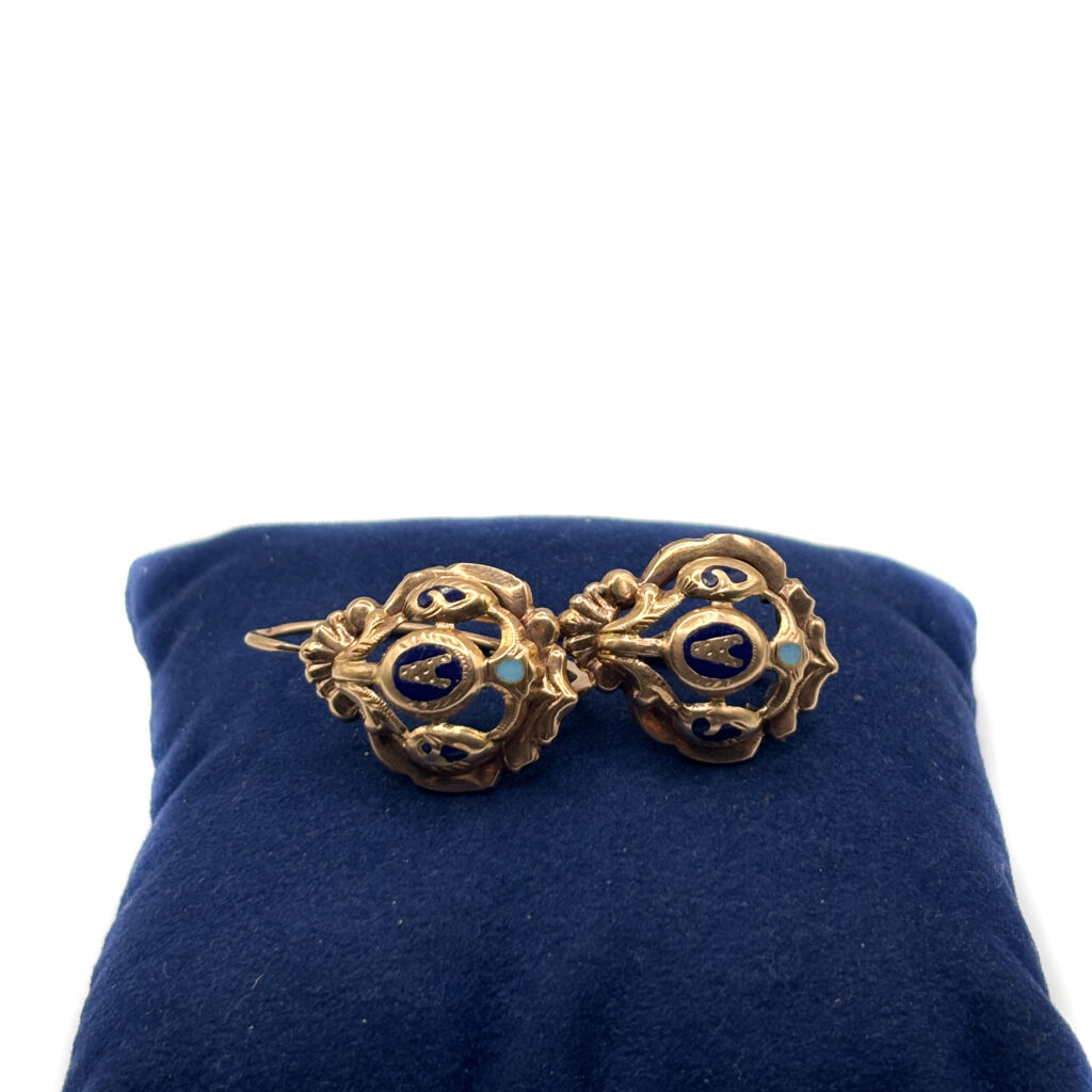 Vintage Earrings in 18 kt Yellow Gold with Enamel