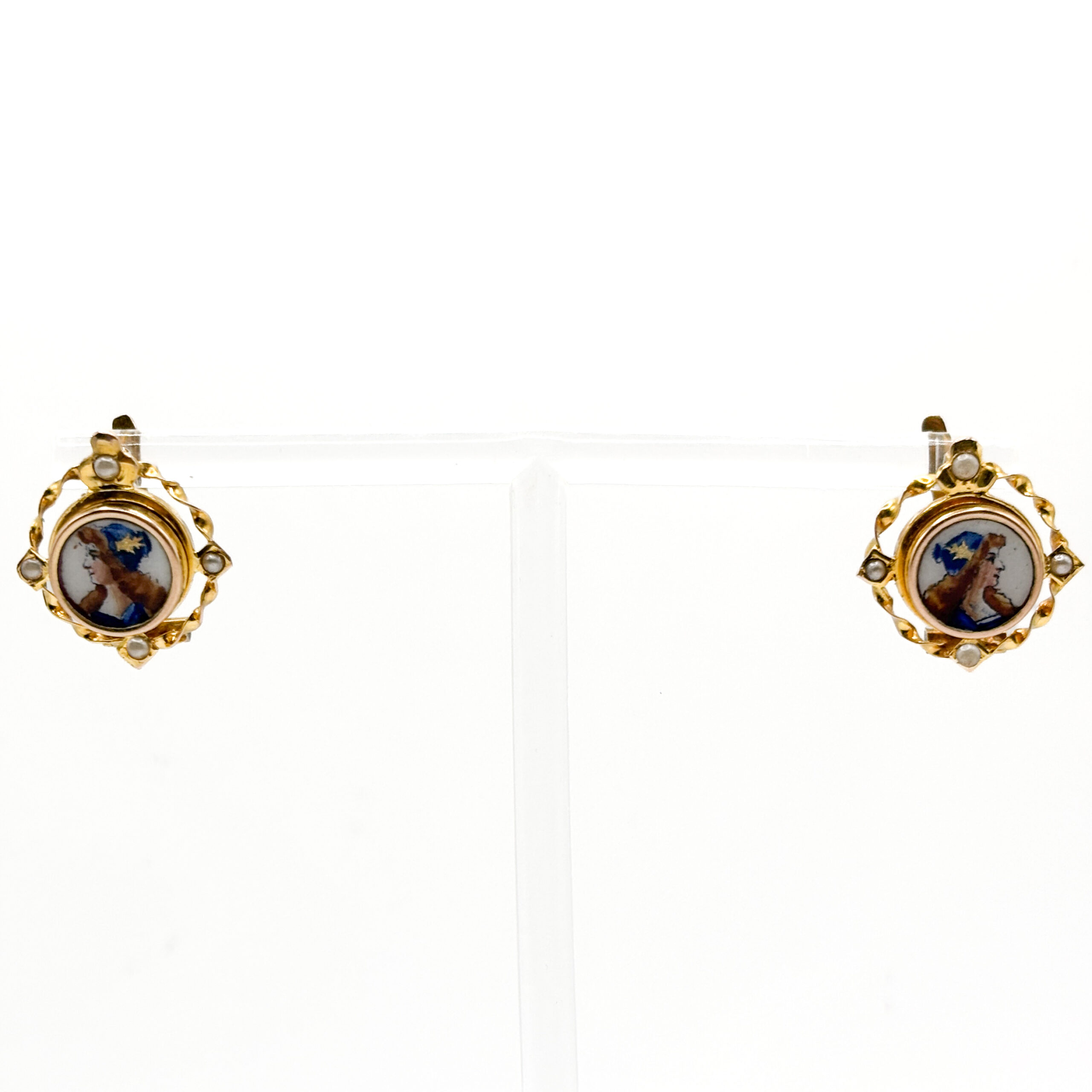 Orecchini d’Epoca in Oro Giallo 18 kt con Smalto e Perle - immagine 5