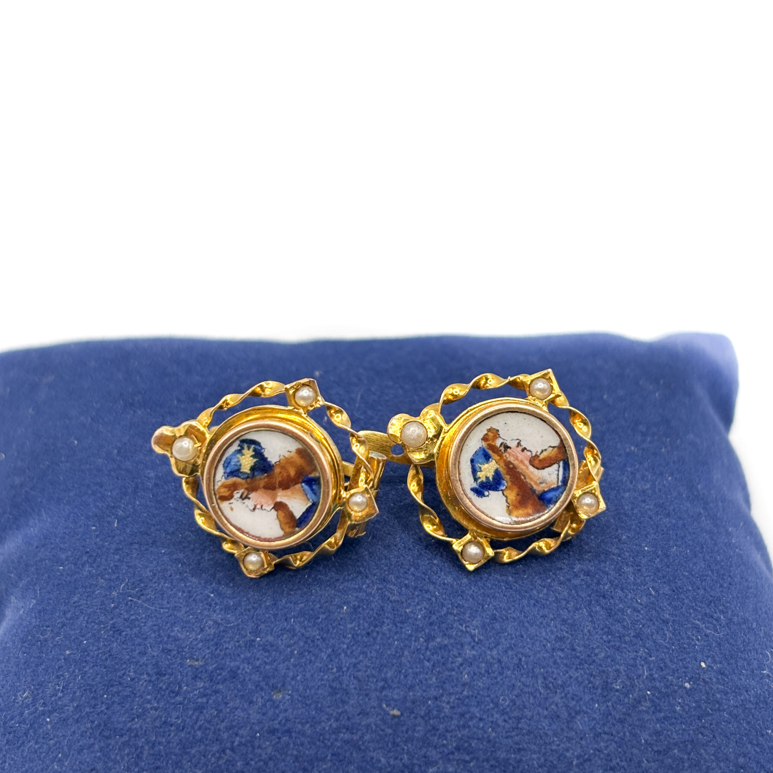 Orecchini d’Epoca in Oro Giallo 18 kt con Smalto e Perle - immagine 7