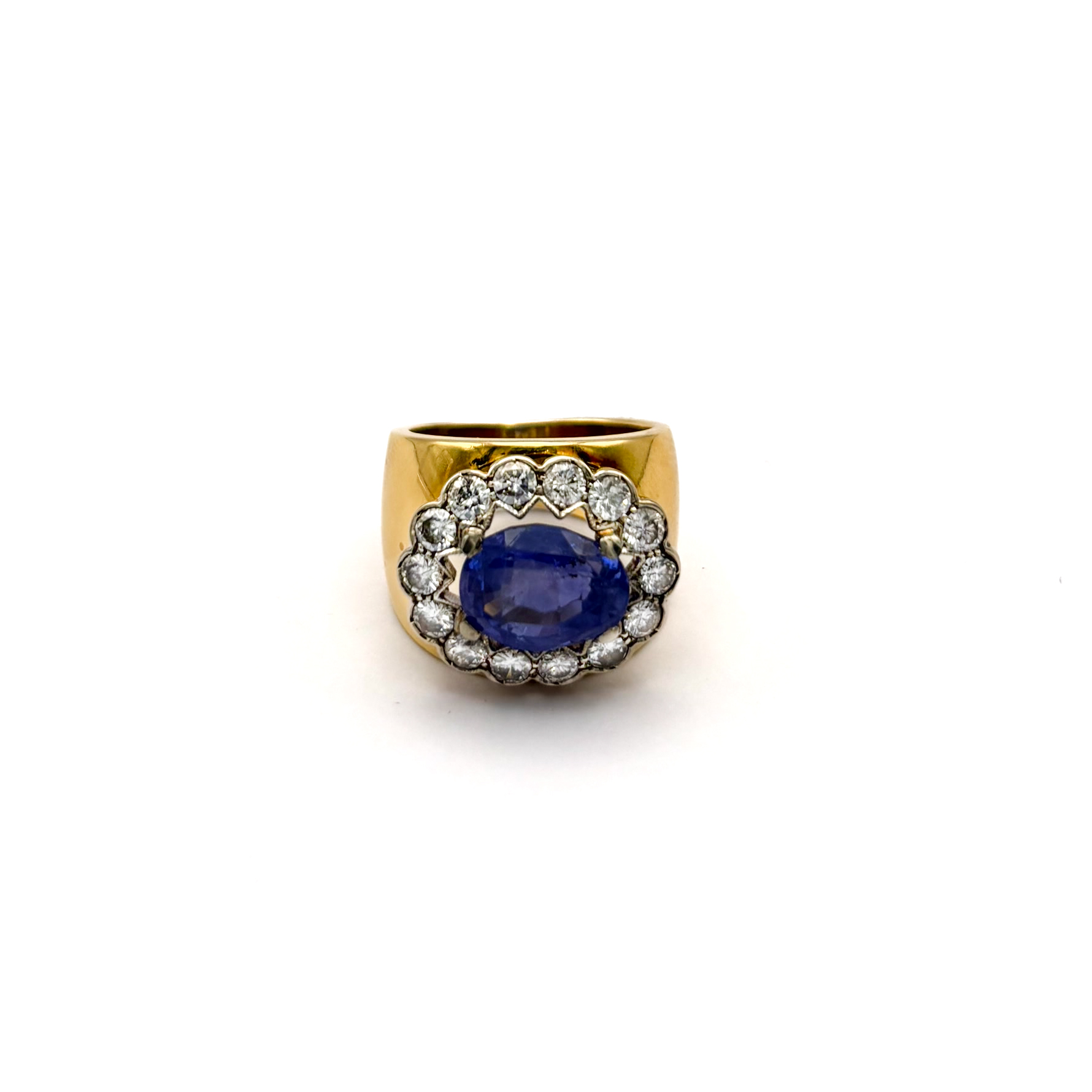 Anello in Oro Giallo 18 kt con Zaffiro No Heat e Diamanti - immagine 7