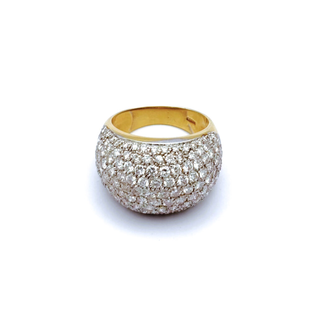Anello Fascia in Oro Giallo e Oro Bianco 18 kt con Pavé di Diamanti