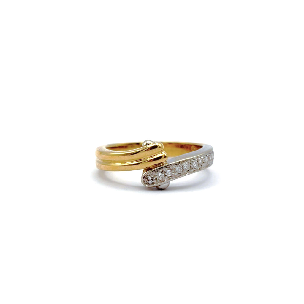 Anello Contrarié Giollaro in Oro Giallo e Oro Bianco 18 kt con Diamanti