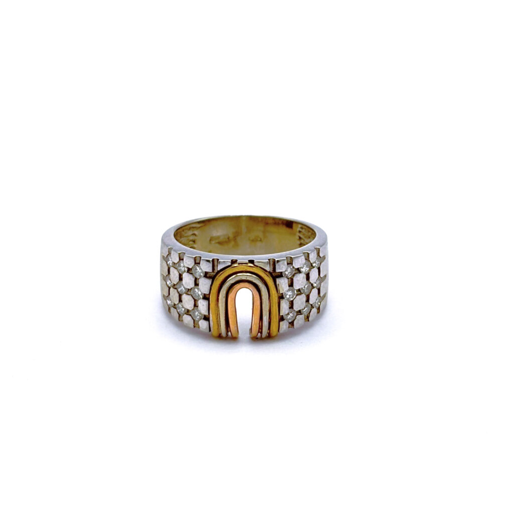 Anello Fascia in Oro Bianco, Giallo e Rosa 18 kt con Diamanti