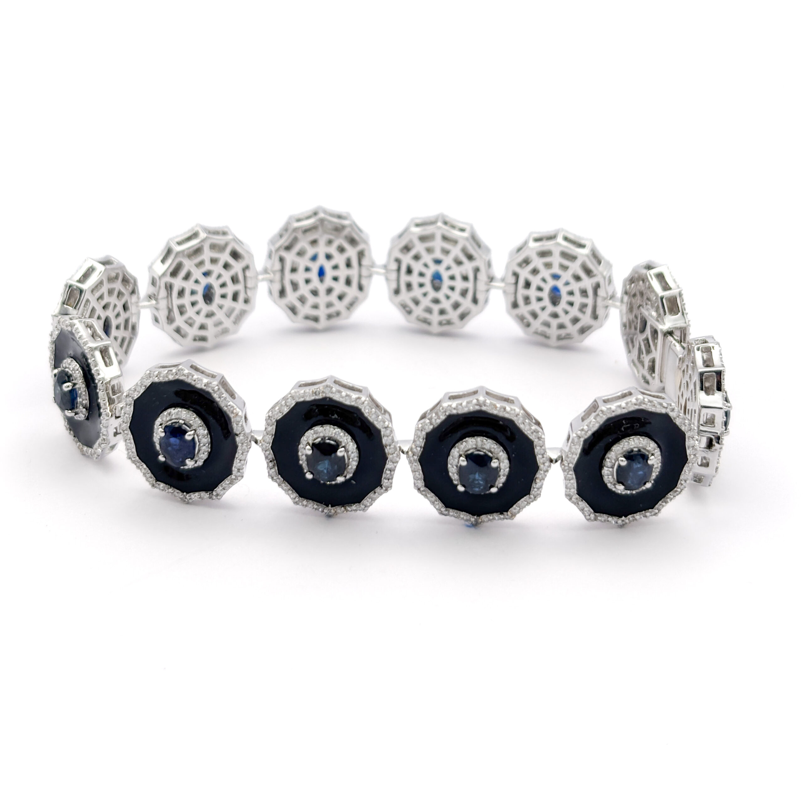 18kt White Gold Bracelet with Sapphires, Diamonds and Black Enamel - Image 3