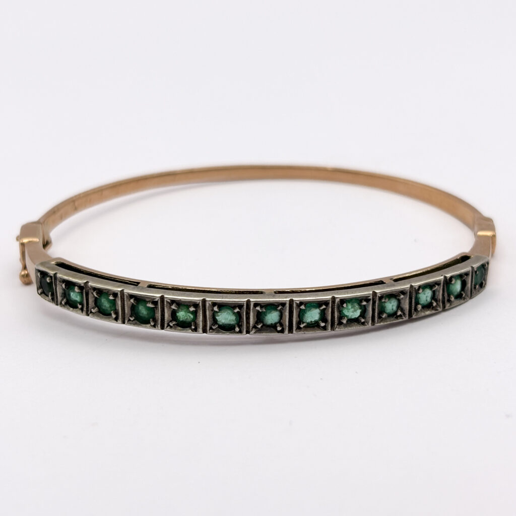 Rigid Bracelet in 18kt Yellow Gold and Silver with Emeralds