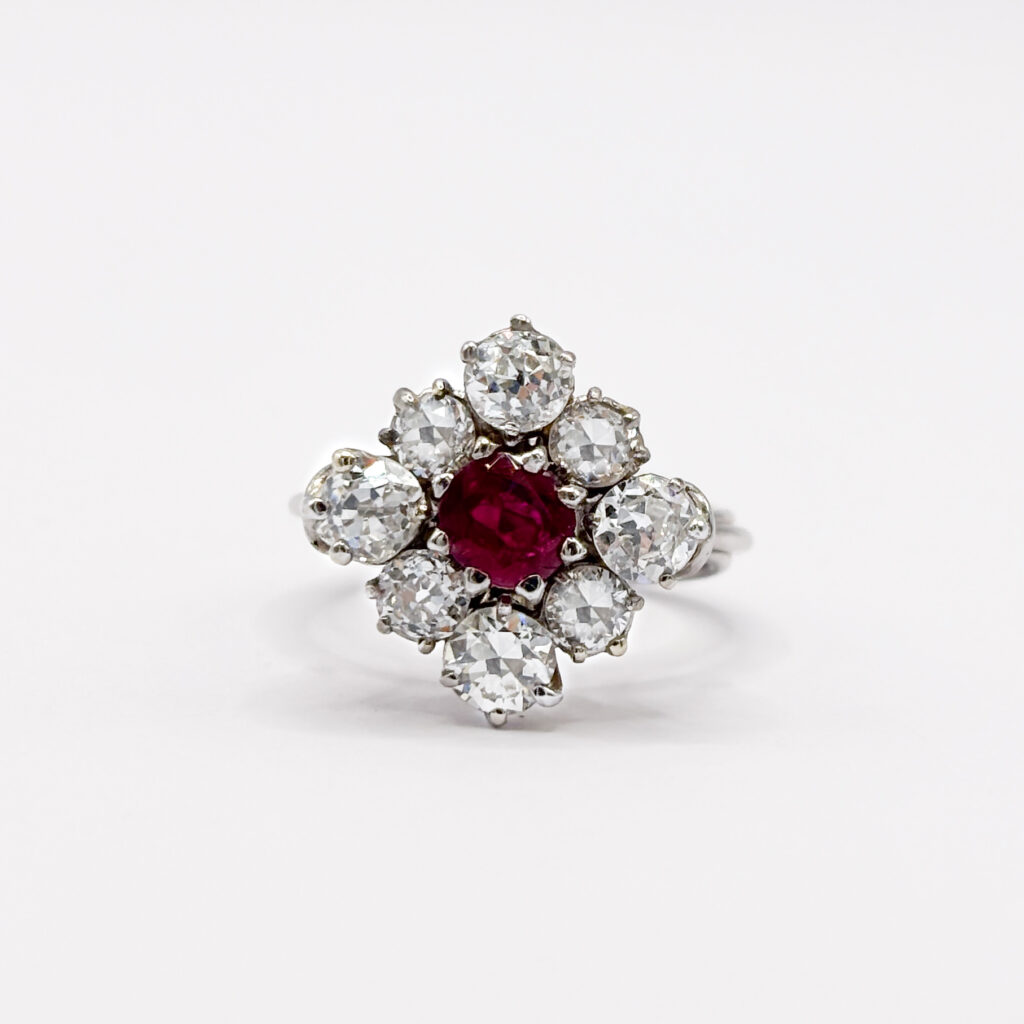 18 kt White Gold Ring with No Heat Burma Ruby and Diamonds